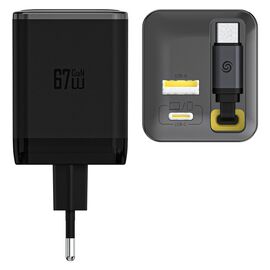 Dudao A67EU GaN 67W Wall Charger with Built-in Retractable USB-C Power Delivery Quick Charge Cable - Black | Techbox