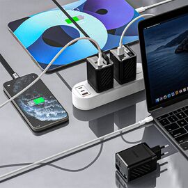 Dudao A67EU GaN 67W Wall Charger with Built-in Retractable USB-C Power Delivery Quick Charge Cable - Black | Techbox