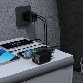 Dudao A67EU GaN 67W Wall Charger with Built-in Retractable USB-C Power Delivery Quick Charge Cable - Black | Techbox