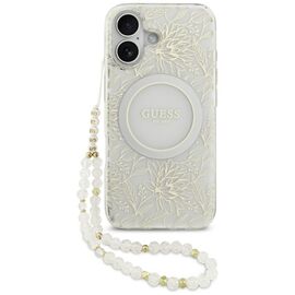 Guess IML Flowers Electro Pearl Strap MagSafe case for iPhone 17 - white | Techbox