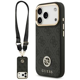 Guess 4G Strass Logo &amp; Big Strap Metal Buttons MagSafe Case for iPhone 17 Pro - Black | Techbox