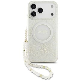 Guess IML Flowers Electro Pearl Strap MagSafe Case for iPhone 17 Pro Max - White | Techbox