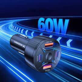 Wozinsky WLS-04 60W Car Charger 2xUSB-C 2xUSB-A - Black