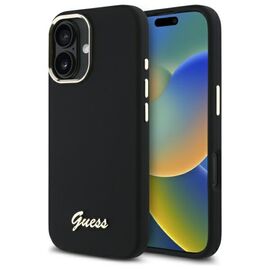 Guess Silicone Script Metal Logo &amp; Frame Case for iPhone 16 Plus - Black - Uncategorized Cases (2) - Cases - Techbox