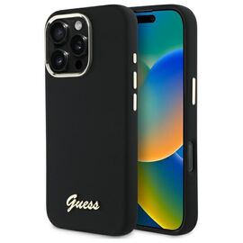 Guess Silicone Script Metal Logo &amp; Frame Case for iPhone 16 Pro Max - Black - Uncategorized Cases (2) - Cases - Techbox