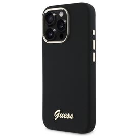 Guess Silicone Script Metal Logo &amp; Frame Case for iPhone 16 Pro Max - Black - Uncategorized Cases (2) - Cases - Techbox