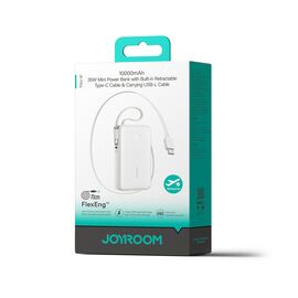 Joyroom JR-PR2L 10000mAh 35W Power Bank with Built-in Retractable USB-C Cable and Lightning Lanyard Cable - White