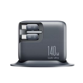 Joyroom Podix JR-TRD01 GaN 140W Desktop Charger with 5 Ports and Dual Retractable Cables - Gray | Techbox