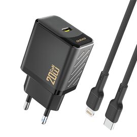 Dudao A26LEU PD 20W GaN USB-C Wall Charger with USB-C to Lightning Cable - Black - Travel Chargers - Smartphone Chargers - Techbox