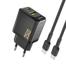 Dudao A26TCEU PD QC 25W GaN USB-A USB-C Wall Charger with USB-C Cable - Black - Travel Chargers - Smartphone Chargers - Techbox