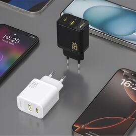 Dudao A26TCEU PD QC 25W GaN USB-A USB-C Wall Charger with USB-C Cable - Black - Travel Chargers - Smartphone Chargers - Techbox