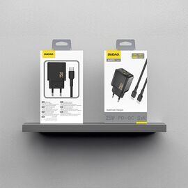 Dudao A26TCEU PD QC 25W GaN USB-A USB-C Wall Charger with USB-C Cable - Black - Travel Chargers - Smartphone Chargers - Techbox