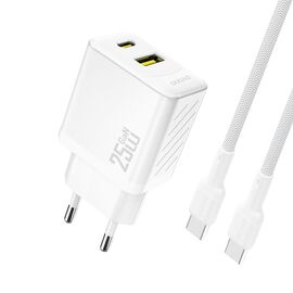 Dudao A26TCEU PD QC 25W GaN USB-A USB-C Wall Charger with USB-C Cable - White - Travel Chargers - Smartphone Chargers - Techbox