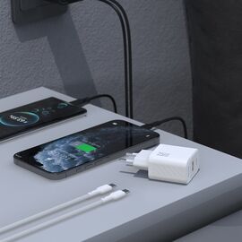 Dudao A26TCEU PD QC 25W GaN USB-A USB-C Wall Charger with USB-C Cable - White - Travel Chargers - Smartphone Chargers - Techbox