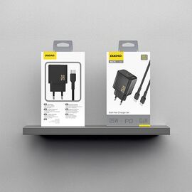 Dudao A27CEU PD 25W GaN SB-C Wall Charger with USB-C Cable - Black - Travel Chargers - Smartphone Chargers - Techbox