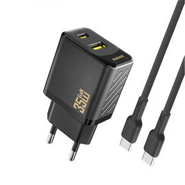 Dudao A27MaxCEU PD QC 35W USB-A USB-C Wall Charger with USB-C Cable - Black | Techbox
