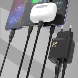 Dudao A27MaxCEU PD QC 35W USB-A USB-C Wall Charger with USB-C Cable - Black | Techbox