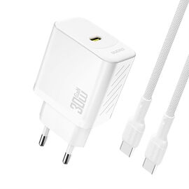 Dudao A27PCEU PD 30W GaN USB-C Wall Charger with USB-C Cable - White - Travel Chargers - Smartphone Chargers - Techbox