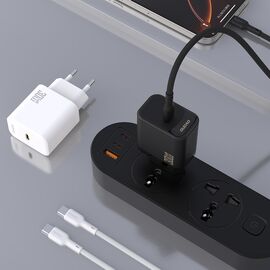 Dudao A27PCEU PD 30W GaN USB-C Wall Charger with USB-C Cable - White - Travel Chargers - Smartphone Chargers - Techbox