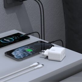 Dudao A28PCEU PD 45W GaN 2xUSB-C Wall Charger with USB-C Cable - White - Travel Chargers - Smartphone Chargers - Techbox