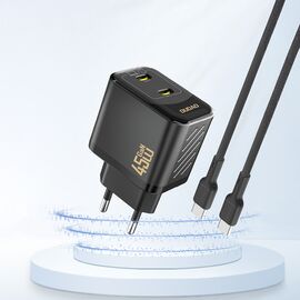 Dudao A28PEU PD 45W GaN 2xUSB Wall Charger - Black - Travel Chargers - Smartphone Chargers - Techbox