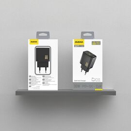 Dudao A27TEU PD 30W GaN USB-A USB-C Wall Charger - Black - Travel Chargers - Smartphone Chargers - Techbox