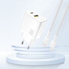 Dudao A27TEU PD 30W GaN USB-A USB-C Wall Charger - White - Travel Chargers - Smartphone Chargers - Techbox