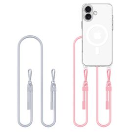 Tech-Protect Flexair Chain MagSafe Case for iPhone 16 - Clear + 2 Lanyards (Pink and Gray) | Techbox