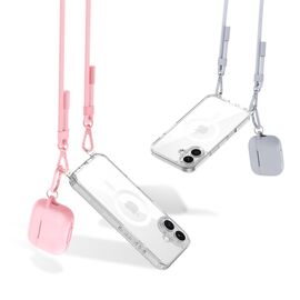 Tech-Protect Flexair Chain MagSafe Case for iPhone 16 - Clear + 2 Lanyards (Pink and Gray) | Techbox