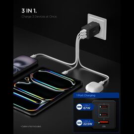 Spigen Essential EE673EU 3-port charger 2xUSB-C 1xUSB-A 67W - black