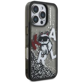 Karl Lagerfeld Liquid Glitter Choupette Logo Case for iPhone 16 Pro - Black | Techbox