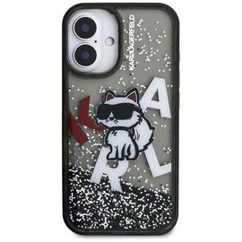 Karl Lagerfeld Liquid Glitter Choupette Logo iPhone 16 Case - Black | Techbox