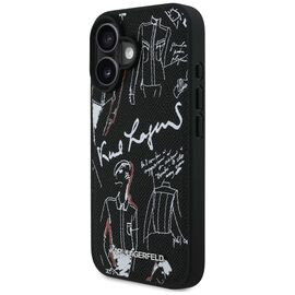 Karl Lagerfeld Grained Pattern &amp; Logo MagSafe Case for iPhone 16 - Black
