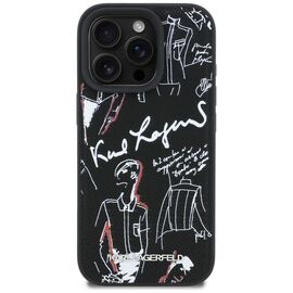 Karl Lagerfeld Grained Pattern &amp; Logo MagSafe Case for iPhone 16 Pro - Black
