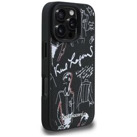 Karl Lagerfeld Grained Pattern &amp; Logo MagSafe Case for iPhone 16 Pro - Black