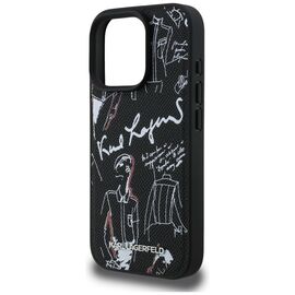Karl Lagerfeld Grained Pattern &amp; Logo MagSafe Case for iPhone 16 Pro - Black