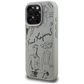 Karl Lagerfeld Grained Pattern &amp; Logo MagSafe Case for iPhone 16 Pro - Gray