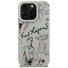 Karl Lagerfeld Grained Pattern &amp; Logo MagSafe Case for iPhone 16 Pro - Gray