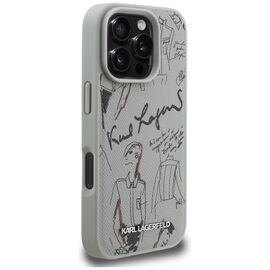 Karl Lagerfeld Grained Pattern &amp; Logo MagSafe Case for iPhone 16 Pro - Gray