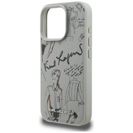 Karl Lagerfeld Grained Pattern &amp; Logo MagSafe Case for iPhone 16 Pro - Gray