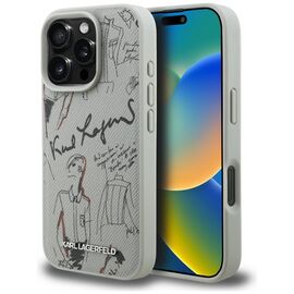 Karl Lagerfeld Grained Pattern &amp; Logo MagSafe Case for iPhone 16 Pro Max - Gray