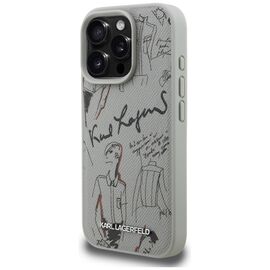 Karl Lagerfeld Grained Pattern &amp; Logo MagSafe Case for iPhone 16 Pro Max - Gray