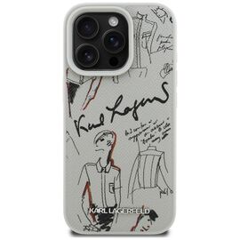 Karl Lagerfeld Grained Pattern &amp; Logo MagSafe Case for iPhone 16 Pro Max - Gray