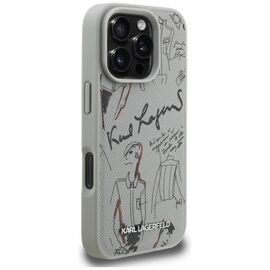 Karl Lagerfeld Grained Pattern &amp; Logo MagSafe Case for iPhone 16 Pro Max - Gray