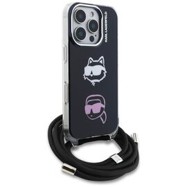 Karl Lagerfeld IML Crossbody Karl&amp;Choupette Head Case for iPhone 16 Pro Max - Black