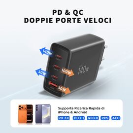 Tech-Protect NC140W-GAN 4-Port 140W Wall Charger - Black