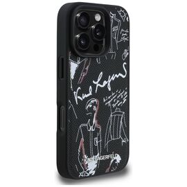 Karl Lagerfeld Grained Pattern &amp; Logo MagSafe Case for iPhone 16 Pro Max - Black