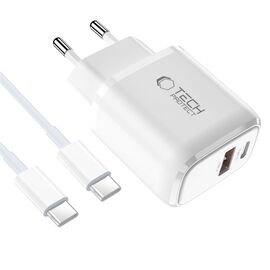 Tech-Protect NCA45W-GAN 2-Port 45W Wall Charger with USB-C Cable - White