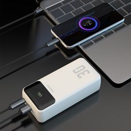 Dudao K15Max 30000mAh PD 22.5W Powerbank with USB-C and Lightning Cables - White | Techbox