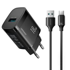 Joyroom JR-TF4 18W wall charger with 3A USB-A - USB-C 1m cable - black - Powerbanks - Smartphone Chargers - Techbox